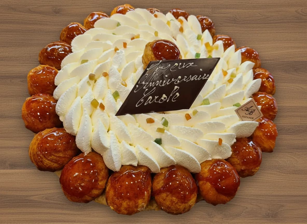 Saint-Honoré traditionnel Aux Délices Lorraines, pâte feuilletée et choux caramel