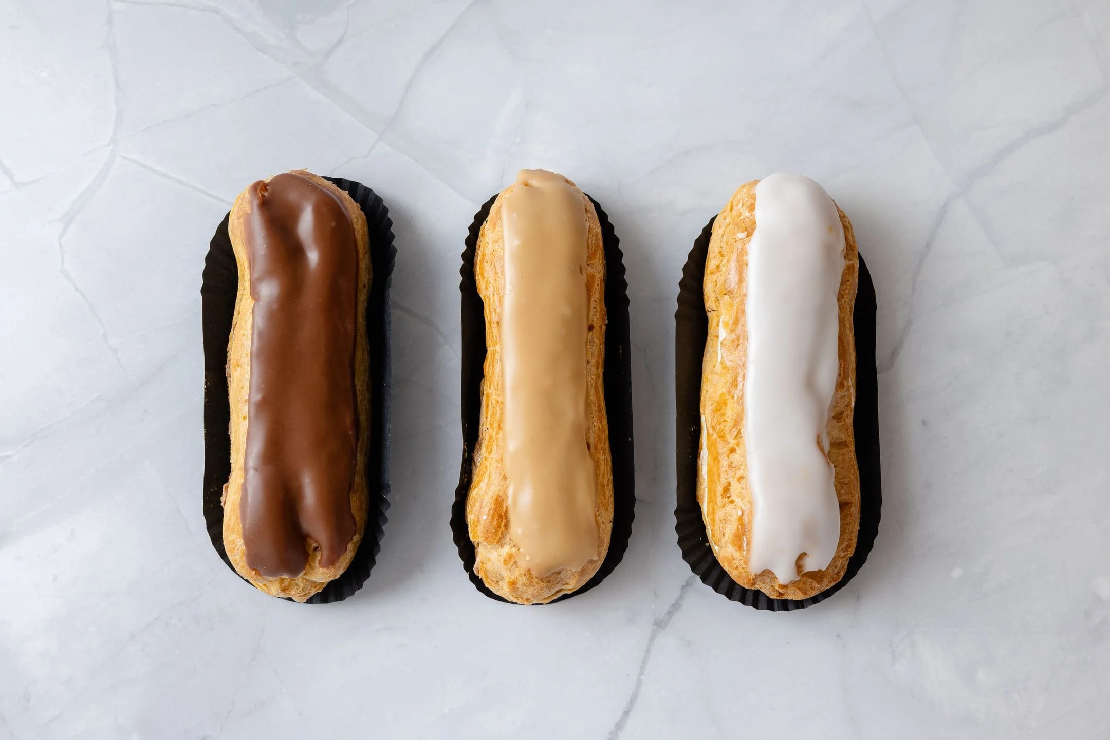 Eclairs chocolat, café et vanille