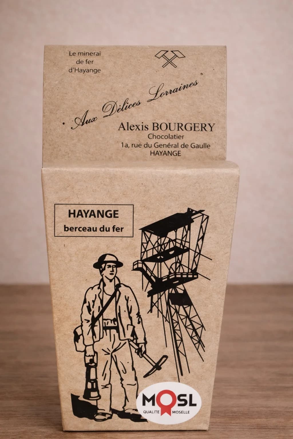 Hotte de 200g de Minerais de fer, praliné enrobé de cacao, Aux Délices Lorraines